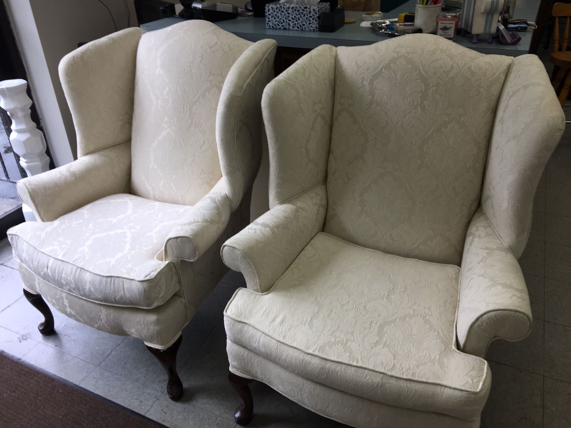 Pair vintage wingback chairs by Heritage House