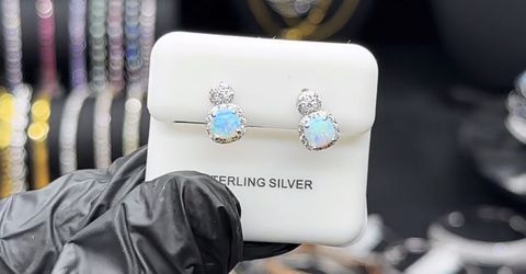 Opal Blue Sterling Silver Earrings