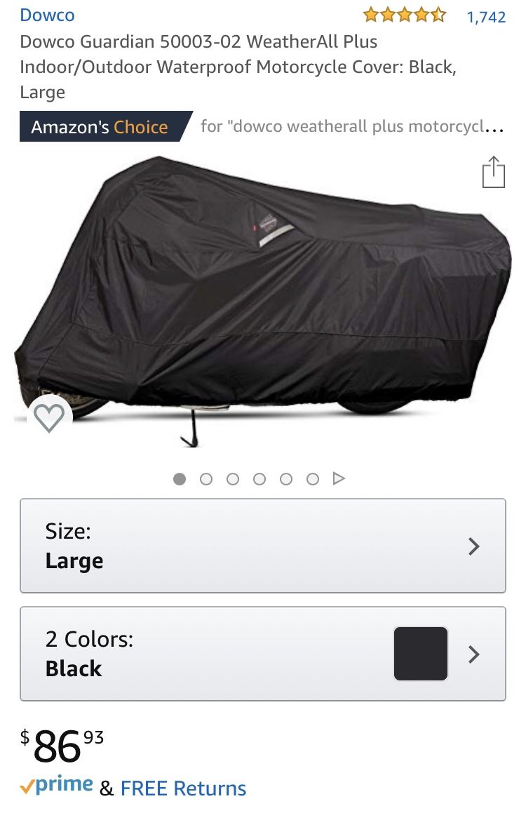 Dowco Guardian 50003-02 WeatherAll Plus Indoor/Outdoor Waterproof Motorcycle Cover: Black, Large