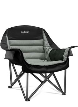Youtanic Oversized Camping Chair, Portable Folding Camping Chairs with Side Pocket, Cup Holder and Carry Bag, Heavy Duty Outdoor Camping Chairs for Ad