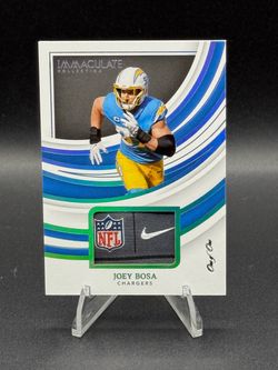 2022 Immaculate Remarkable Memorabilia #REM-JBO Joey Bosa NFL Shield Nike Swoosh Tag Patch #1/1
