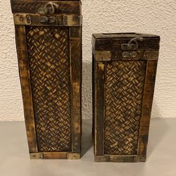 Two sizes wicker bottle holders, bottle box , wooden decorative bottle box  13.50” tall, 11” tall  If you see it here , it is available, can be purcha