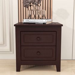 NEW LOVMOR 2-Drawer Nightstand for Bedroom Mid Century Retro Bedside Table with Classic DesignDark