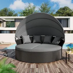Outdoor Round Rattan Daybed with Canopy patio bed outdoor bed sun tanning bed patio furniture set brand new in the box ✅🆕☑️