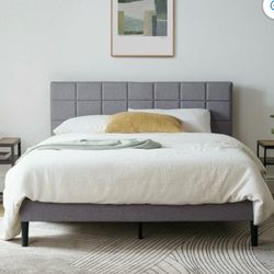 Mainstays Gray Upholstered Square Tufted Platform Bed