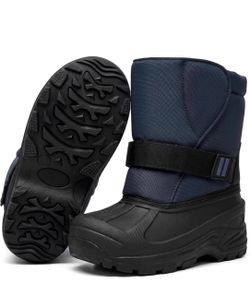 12 little kids MORENDL Kids Winter Snow Boots Waterproof Boys Girls Faux Fur Toddler Boots Adjustable Hook-and-Loop/Bungee Closure, Warm Insulated Lin