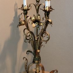 MID-CENTURY MODERN ITALIAN FLORAL DESIGN 5 LIGHTS GILTED METAL 12X32 " TALL TABLE LAMP 