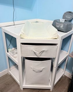 White Corner Baby Changing Table with Storage