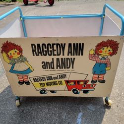 Raggedy Ann and Andy Rolling Toy Storage Box Moving Company Vintage Doll Box