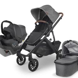 UPPAbaby Vista V3 Stroller - Full-Size Single-to-Double Stroller System - Toddler Seat, Bug Shield, Rain Shield, and Storage Bag Included - Greyson (C