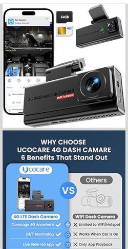 4G LTE Dash Cam with SIM Card, Remote Viewing & Live Streaming Car Security Camera Front & Cabin, 24/7 Parking Mode, AI Motion Alerts, 2-Way Talk, Ant