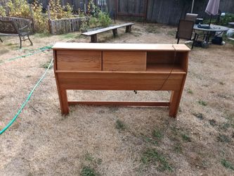 Oak Wood Headboard with Storage Shelves