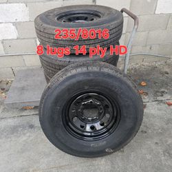 NEW EACH FOR SALE HEAVY DUTY TRAILER TIRES 14 PLY 235,80,R16 8 LUGS TIRE WITH RIM FOR ANY QUESTION TEXT ME PLEASE SE HABLA ESPAÑOL THANKS