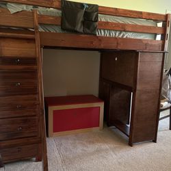 Twin Loft Bed With Desk, Shelves And Drawers