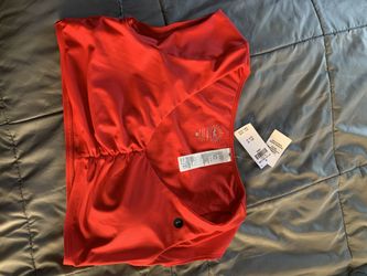 Ruched Cap-Sleeve Scoop Bikini Top Sz Large