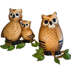 OWL FAMILY Wall Hanging Set 70s Retro Vintage Kitschy MadeinUSA Plastic 3D 13"