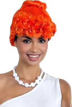 Orange Halloween Wig and White Necklace Wilma Costume