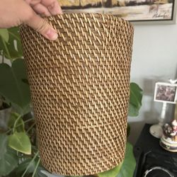 Wicker Rattan Boho Waste Basket / Plant Holder 9x10in