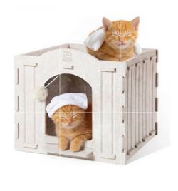 Apasiri Cat House Scratch-Resistant: Indoor Warm Enclosed Felt Bed Cave with Hanging Ball Toy, No-Tool Assembly Hideaway for Anxious Cats & Kittens, 1