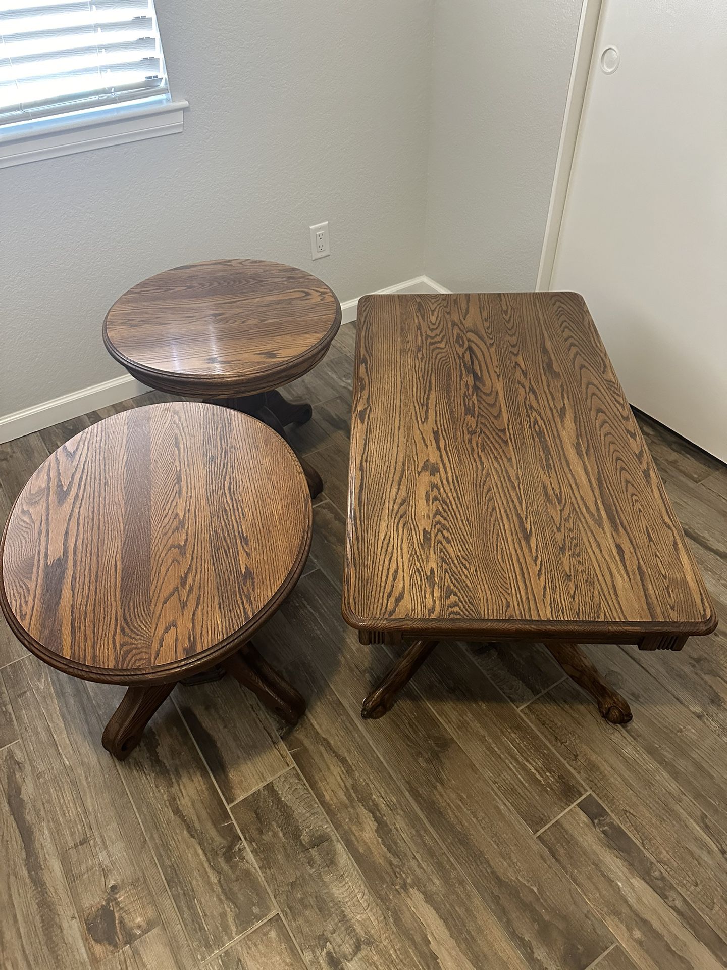 Dark Oak Wood Coffee Table and End Tables