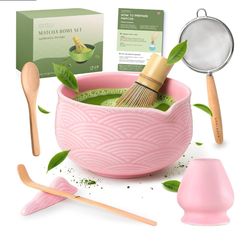 Matcha Kit Whisk Set (7 Pcs) - Complete Matcha Set, Matcha Bowl with Spout, Whisk with Holder, Bamboo Scoop with Rest and Sifter, Perfect Kit for Matc