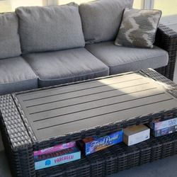 Modern Outdoor Patio Set - Couch, Chairs, Table And Stools - Like New