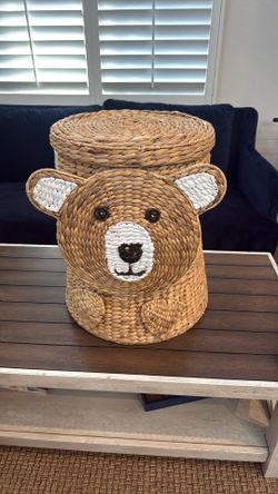 Laundry basket / wicker hamper / bear / baby’s room