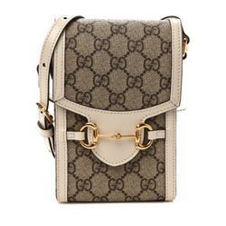 GUCCI GG Supreme Monogram Mini Horsebit 1955 Crossbody Bag Beige Mystic White