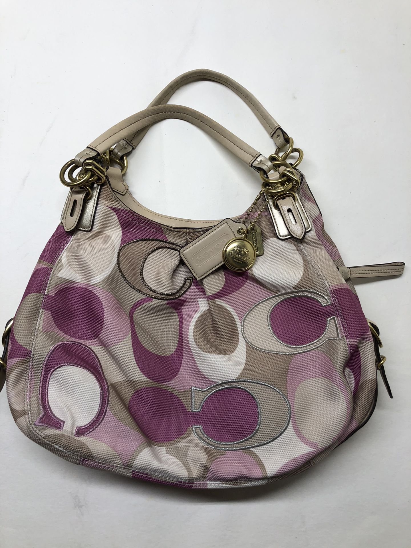 Coach Beige Gold & Lavender Hobo Bag Nice Authentic