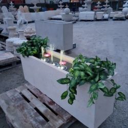 Concrete Large Rectangular Planters or Water Fountain / Cement Backyard Patio Garden Planter Pots / Outdoor Fountains