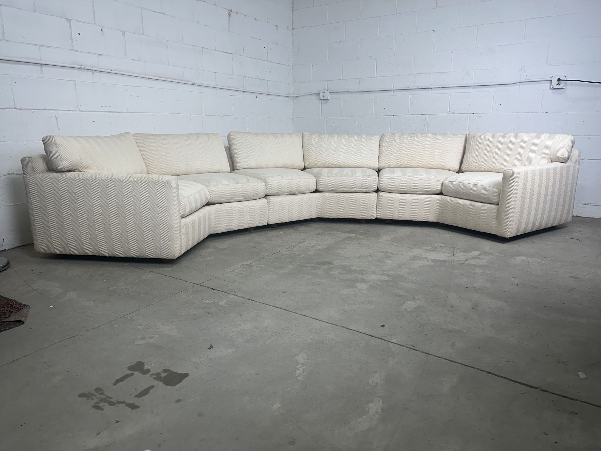 Vintage Mid Century Modern Henredon Custom Pure White Herringbone Pattern 3 Piece Modular Wedge Sectional Sofa Couch 🚚 MCM Estate Sale