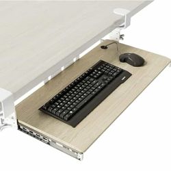 Keyboard Tray Under Desk Pull Out with Extra Sturdy C Clamp Mount System, 27.3 (32.5 inch Including Clamps) x 11 Inch Slide-Out Platform Computer Draw