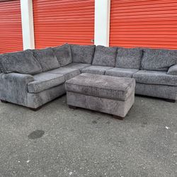 Gray Sectional with Ottoman - Free Local Delivery 🚚  