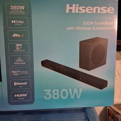 Hisense 3.1 Channel Soundbar with a wireless subwoofer.