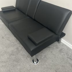 Convertible Sofa Bed 2 Cup Holder, Modern Lazy Futon Recliner Sleeper with Removable Armrest, new couch for Living Room, Black