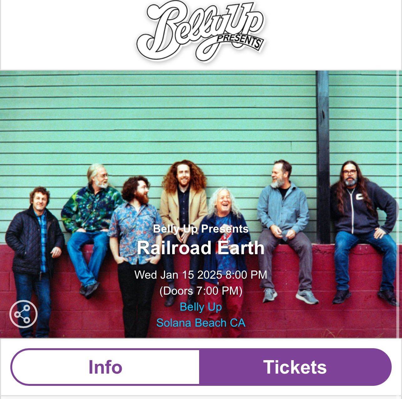 Railroad Earth - belly up Tickets! 2 Available