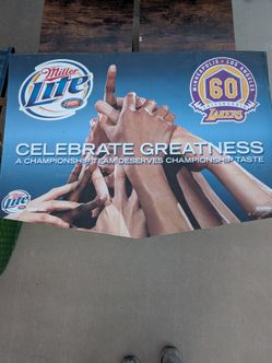 Rare Miller Lite LA Lakers 60th Anniversary Metal Sign Bar Decor Celebrate Greatness