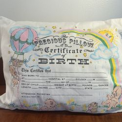 Vintage Precious Pillow Certificate of Birth 13” x 10”
