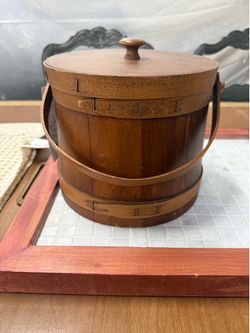 Vintage Wood Sugar Bucket with Lid and Handle
