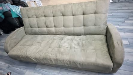 Sage Green Microfiber Convertible Futon / Sofa Bed with Built-in Storage