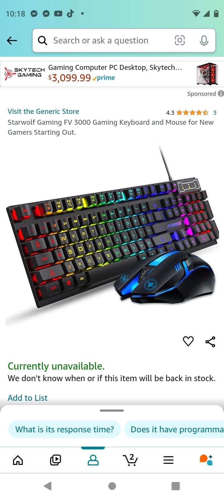 Rainbow Colored Keyboard With Mouse