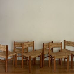 Vintage French Mid Century Rustic Dining Chairs 