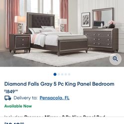 5 Piece Panel King Bed Frame and Dresser Set