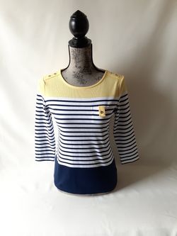 Karen Scott yellow/white/navy striped long-sleeve top size PP