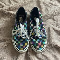 Iridescent Checkerboard Vans Lace Up Sneakers 