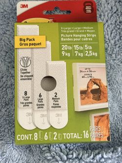 3M Command Picture Hanging Strips 16 Pairs Holds Up to 20 lb Heavy Duty White