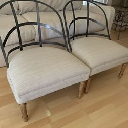 Set of 2 Modern Hoop Back Accent Chairs – Linen / Metal – Designer Style