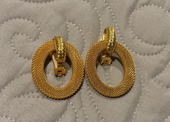 Gold Mesh Hoop Clip-On Earrings