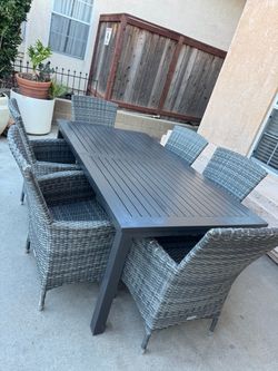 High-End Corriveau Patio Dining Set (Rust-Proof Expandable Table & 6 Wicker Chairs)