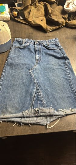 Vintage Denim Midi Skirt with Raw Hem
